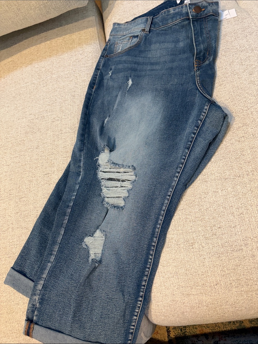 Lane Bryant Distressed Medium Blue Boyfriend Jeans